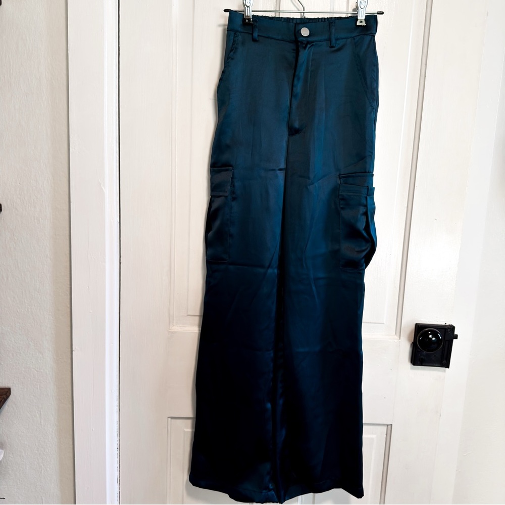Good Luck Gem Silky Blue Cargo Dress Pants